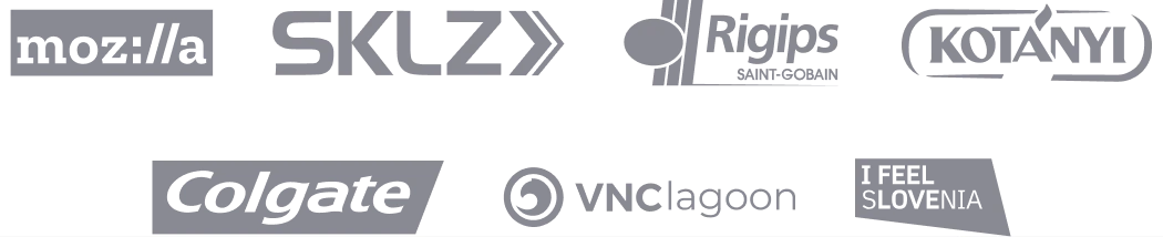 Mozilla, SKLZ, Rigips, Kotányi, Colgate, VNC Lagoon, I Feel Slovenia