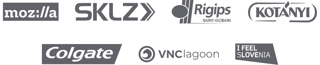 Mozilla, SKLZ, Rigips, Kotányi, Colgate, VNC Lagoon, I Feel Slovenia