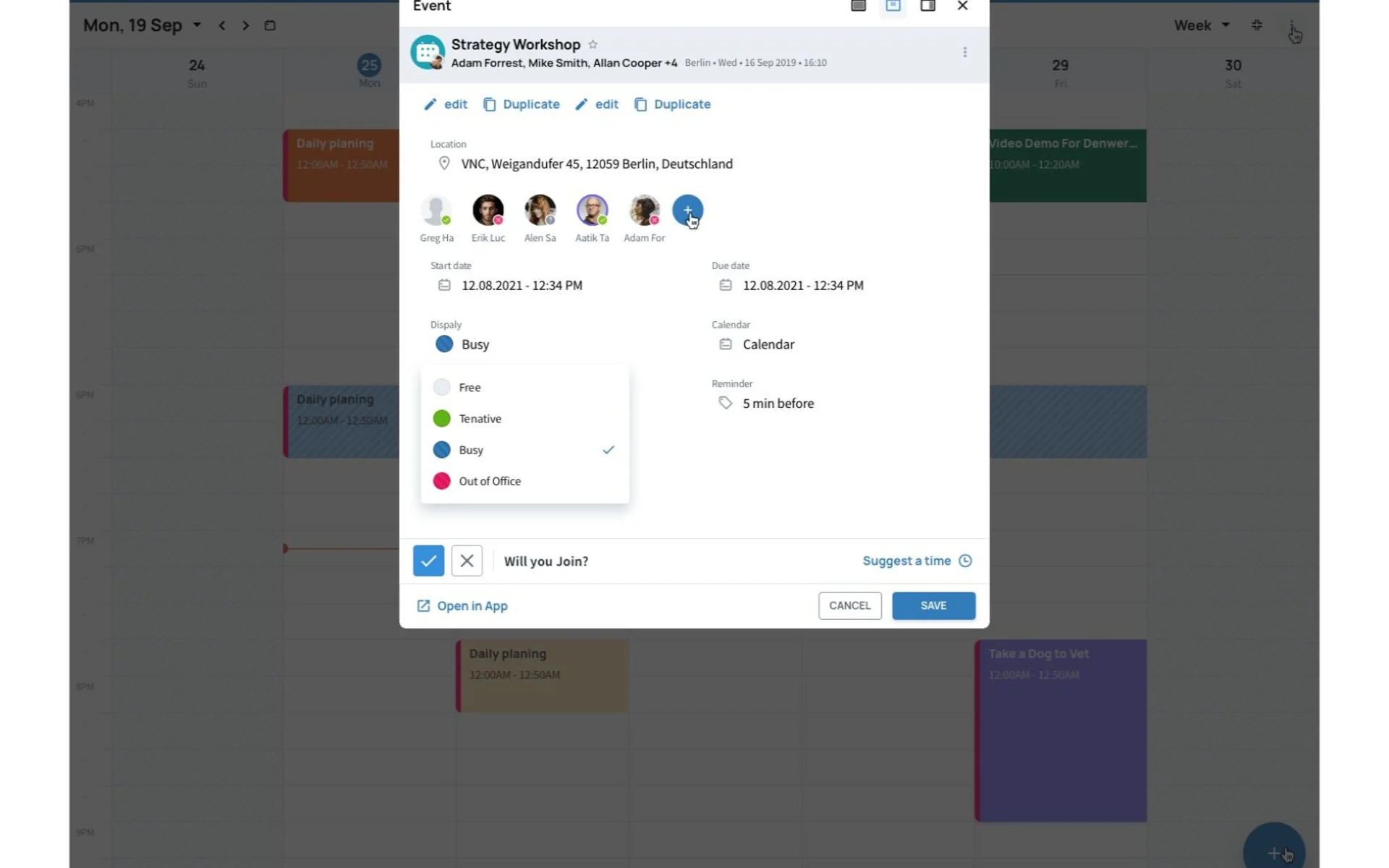 Creating an event