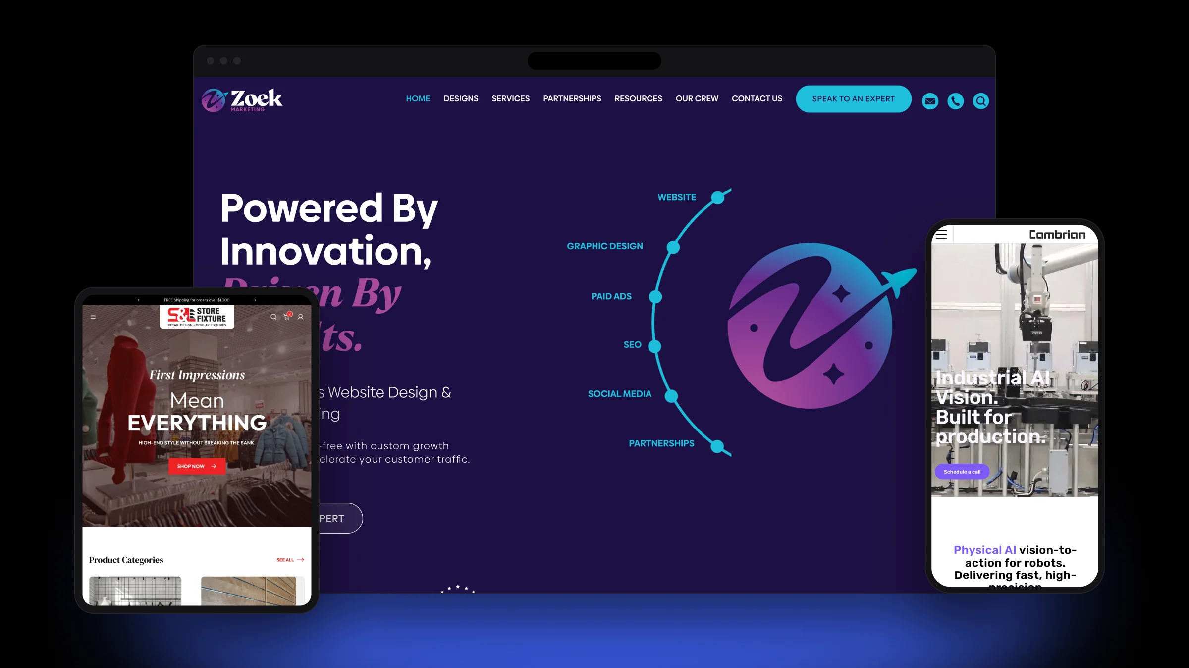 Website projects on desktop, tablet and mobile