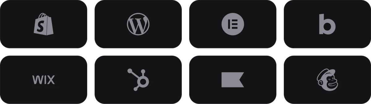 Shopify, WordPress, Elementor, Bricks, Wix, HubSpot, Klaviyo and Mailchimp