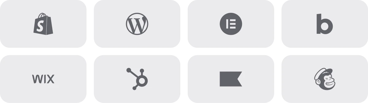 Shopify, WordPress, Elementor, Bricks, Wix, HubSpot, Klaviyo and Mailchimp