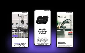 Home, product and about pages on mobile