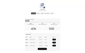 Customer account dashboard with points and orders