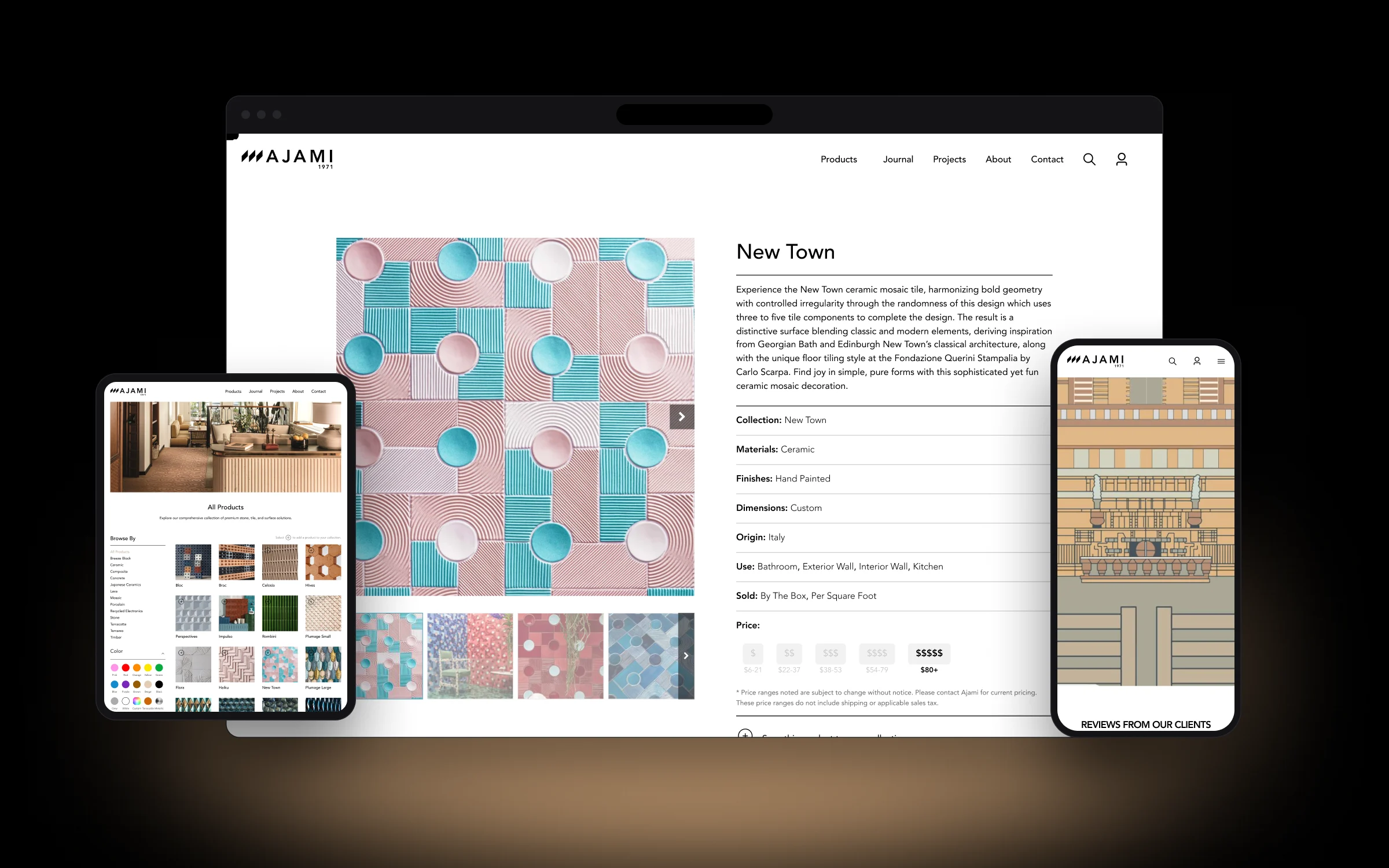 Tile & surfaces catalogue with a custom quote calculator