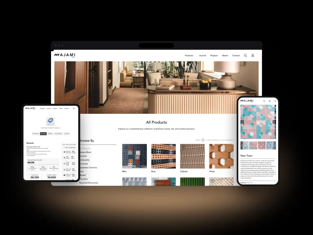 Tile & surfaces catalogue with a custom quote calculator