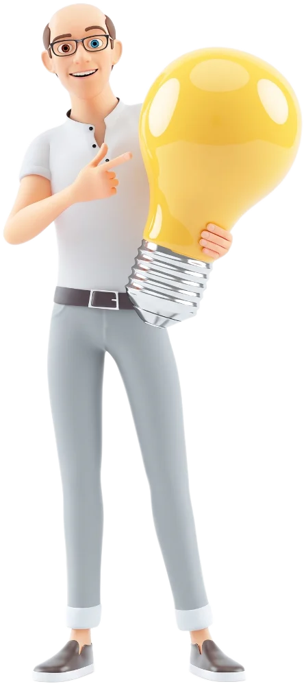 3D illustration of Vladimir holding a lightbulb