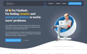 Homepage hero with 3D character