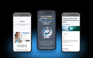 Projects, home and case study pages on mobile