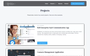 Projects page with case study cards