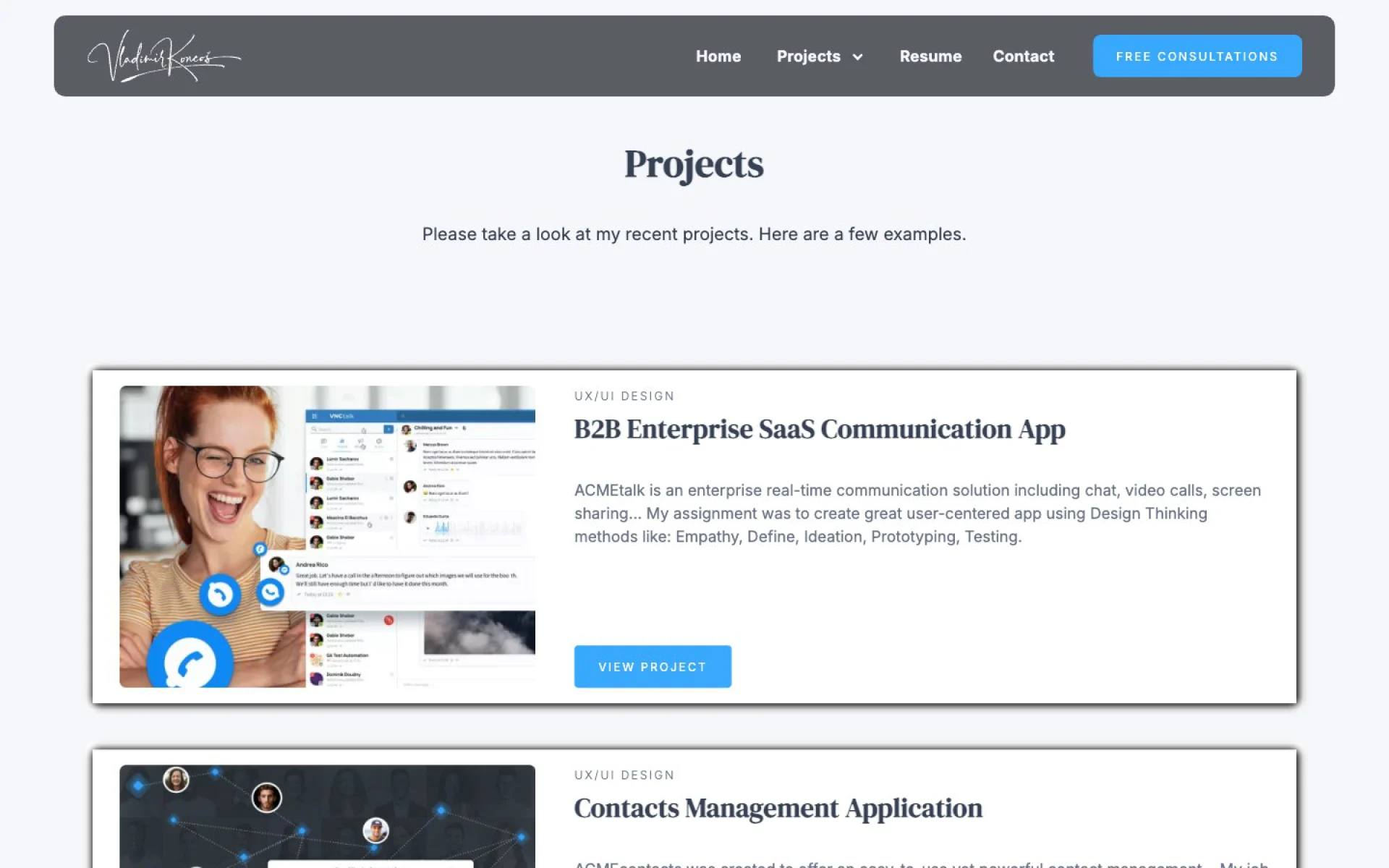 Projects page